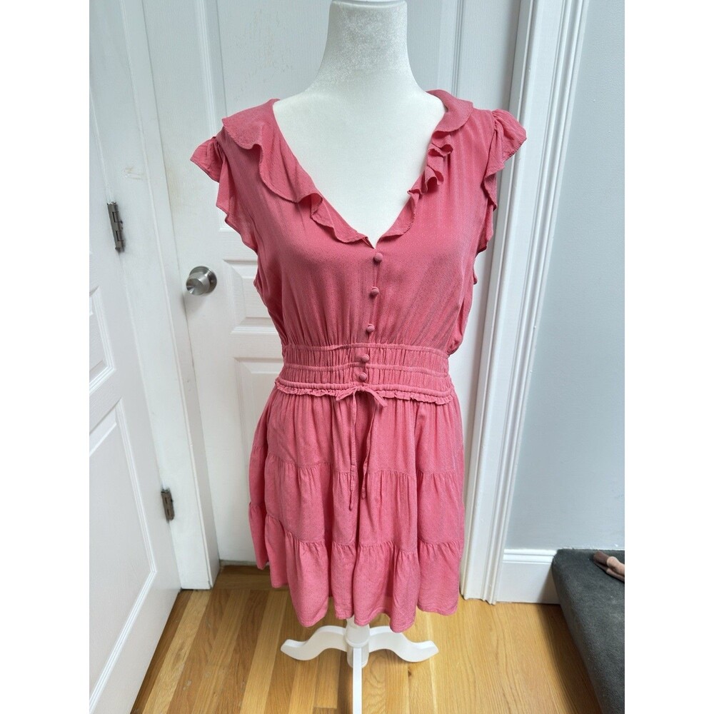 PAIGE Womens Dress Large Paradis Tiered Ruffle Mini- Raspberry